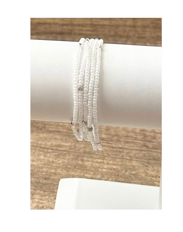 Pearl White Seed Bead Wrap Bracelet