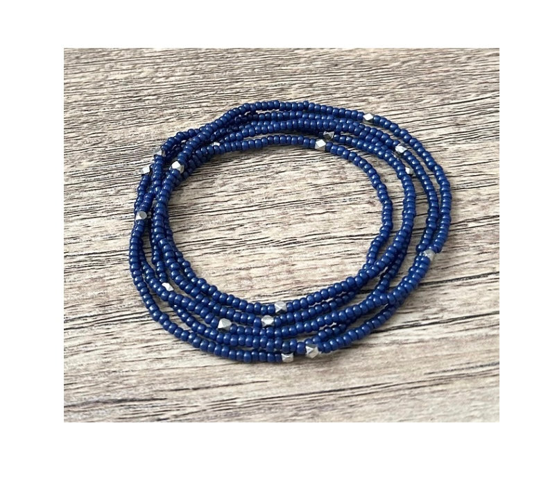 Navy Blue Seed Bead Wrap Bracelet