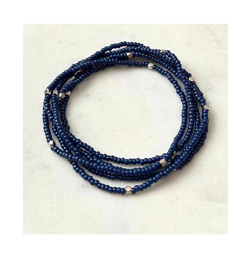 Navy Blue Seed Bead Wrap Bracelet