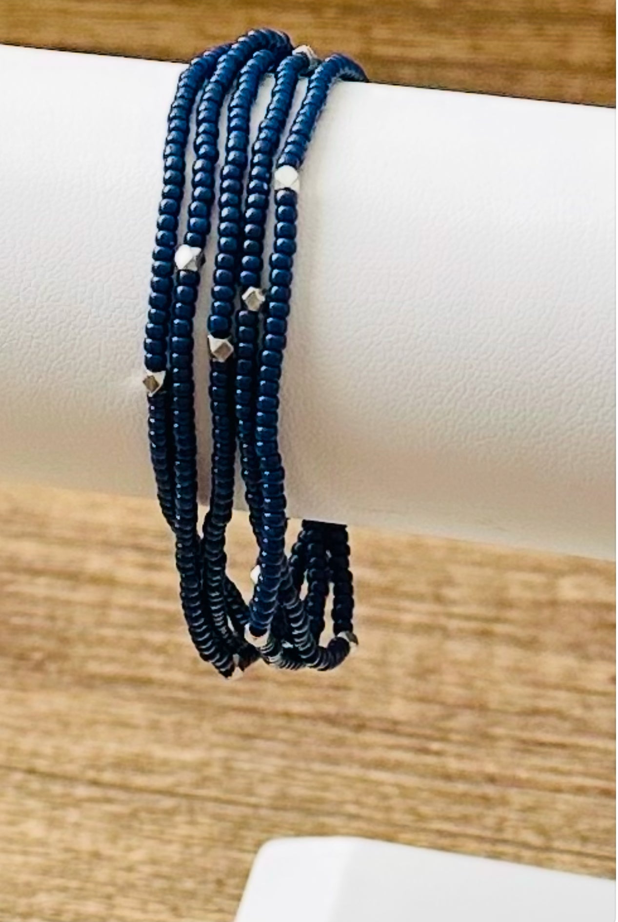 Navy Blue Seed Bead Wrap Bracelet