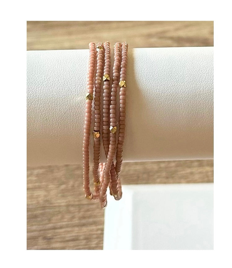 Beige Seed Bead Wrap Bracelet