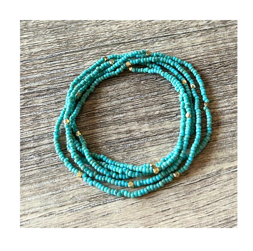 Turquoise Blue Seed Bead Wrap Bracelet