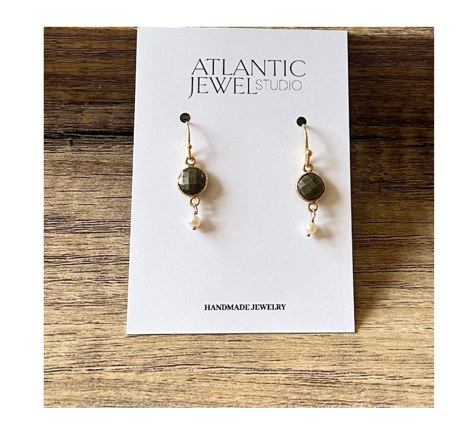 Pyrite Gemstone and Pearl Drop Earrings