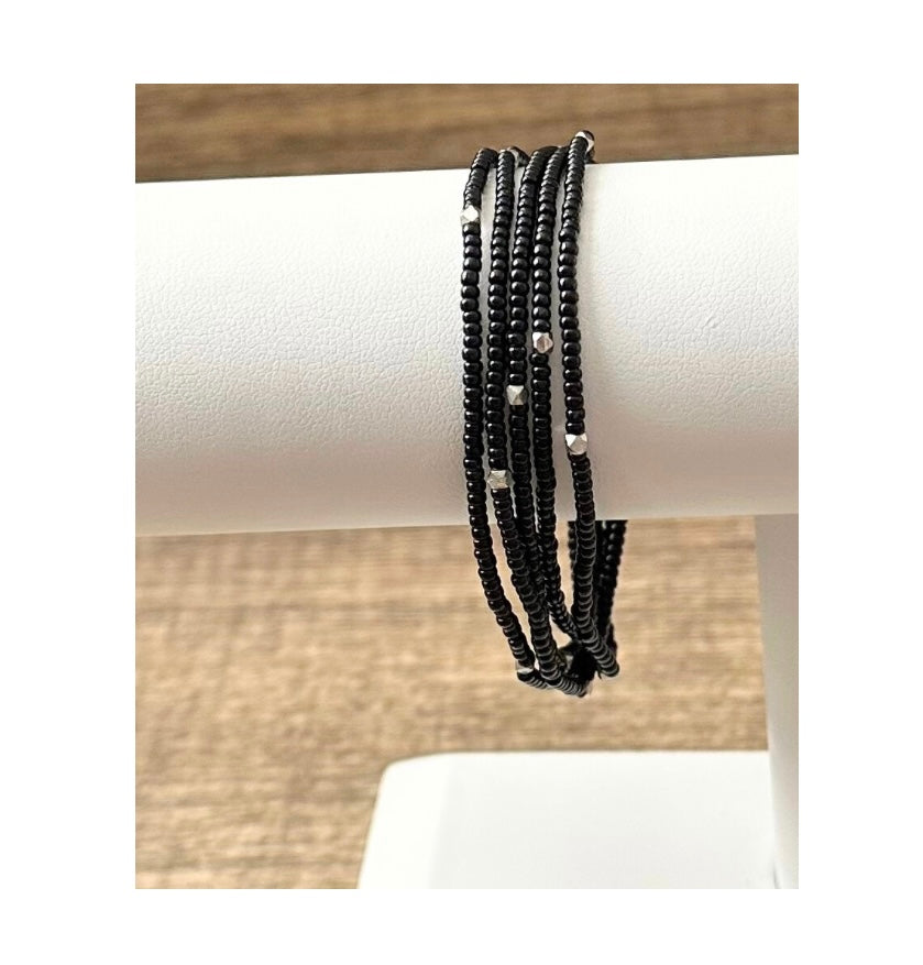 Black Seed Bead Wrap Bracelet