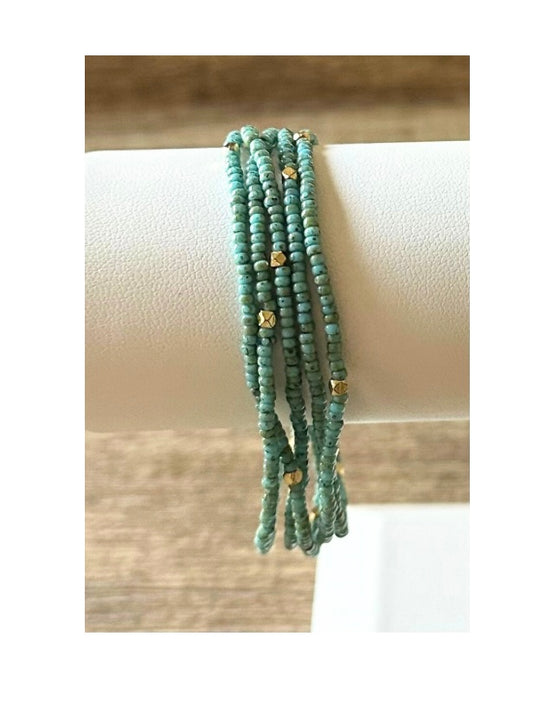 Turquoise Blue Seed Bead Wrap Bracelet