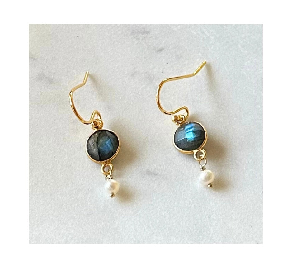 Labradorite Gemstone and Pearl Drop Earrings