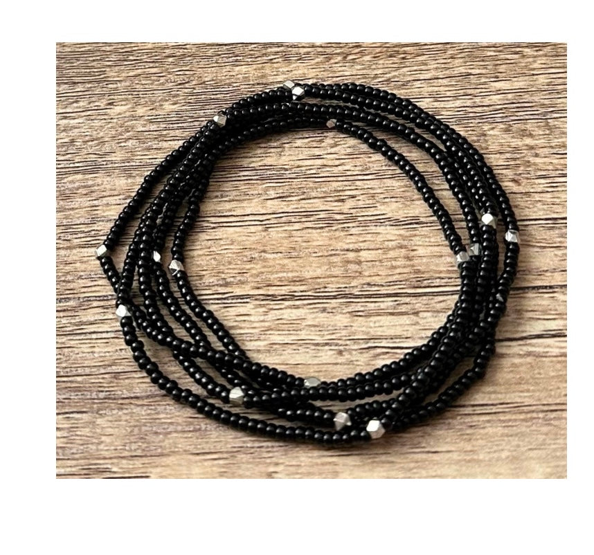 Black Seed Bead Wrap Bracelet